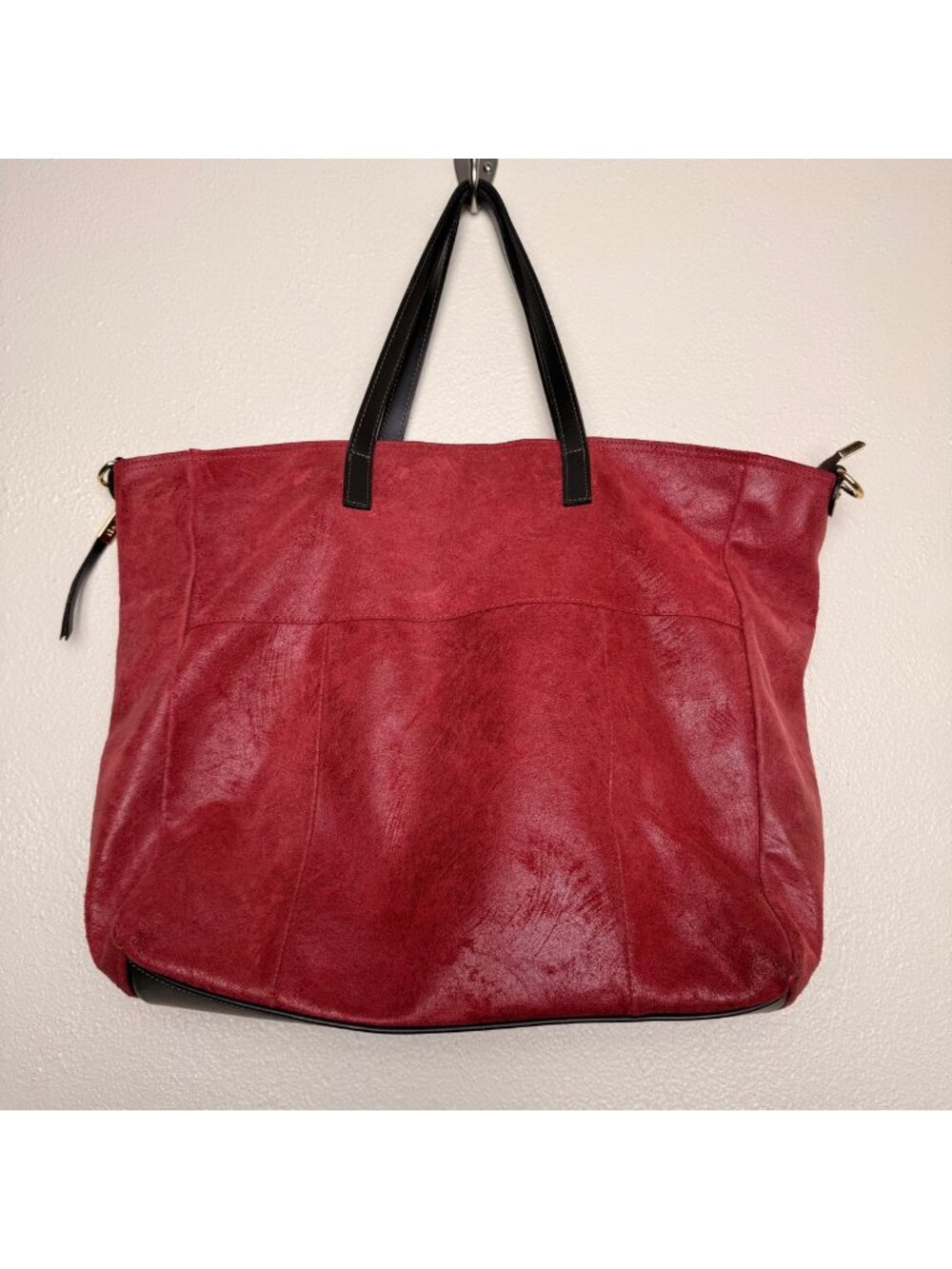 Tuscany Leather Handmade Italian Red Leather Tote Bag With Black Handles